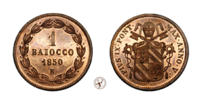 Stato Pontifico, Pio IX (1846-1870) : 1 Baiocco 1850 A.V R Cu FDC