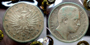Regno d'Italia, Vittorio Emanuele III, 2 Lire 1902 Ag BB-BPL RARO (Perizia E.Tevere)