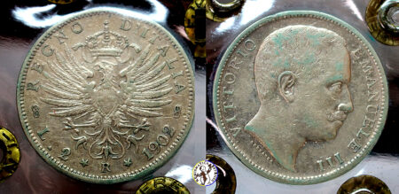 Regno d'Italia, Vittorio Emanuele III, 2 Lire 1902 Ag BB-BPL RARO (Perizia E.Tevere)